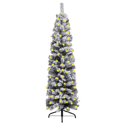 Vidaxl Árbol De Navidad Delgado Con Nieve Pvc Verde 150 Cm_0