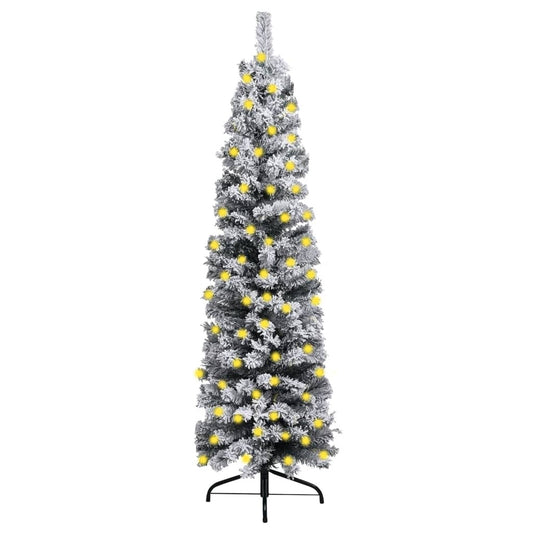 Vidaxl Árbol De Navidad Delgado Con Nieve Pvc Verde 150 Cm_0