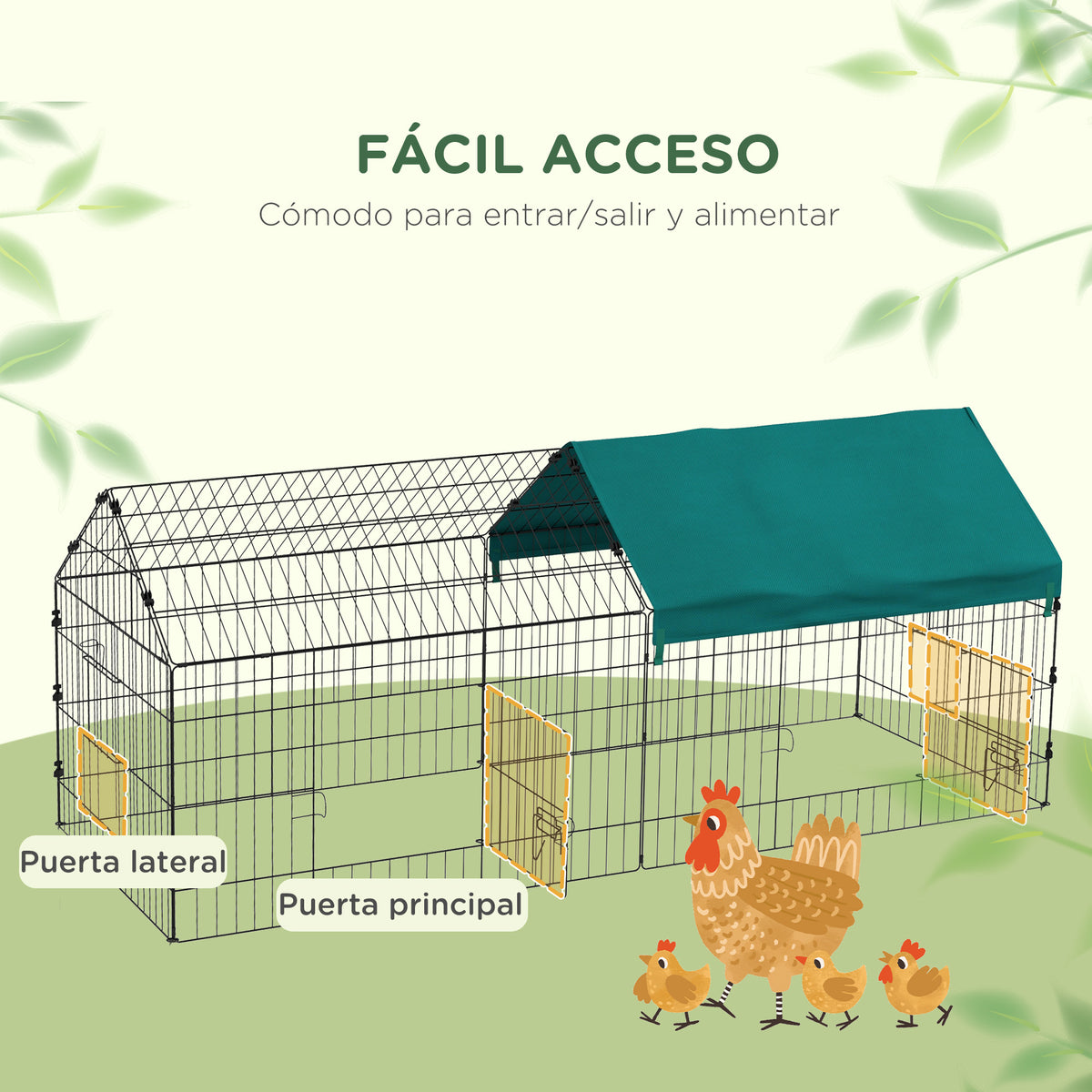 Pawhut Jaula Para Animales Pequeños De Acero Con Puertas 185x75x75 Cm Verde_4