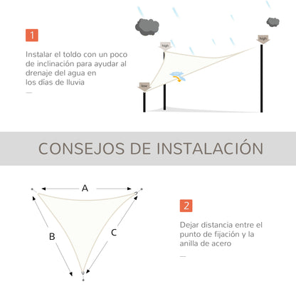 Outsunny Toldo Vela Sombrilla Parasol Triangular De Poliéster 160g/m² Crema_5