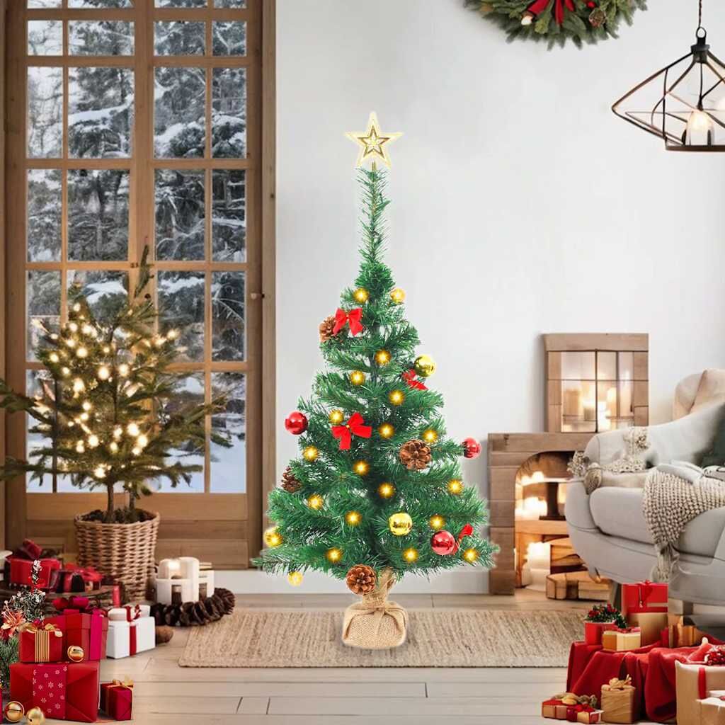 Vidaxl Árbol De Navidad Preiluminado Con Luces Y Bolas Verde 64 Cm_1