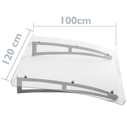 Tejadillo De Protección 120 X 100 Cm Transparente Marquesina Para Puertas Y Ventanas Con Soporte De Acero Gris_1