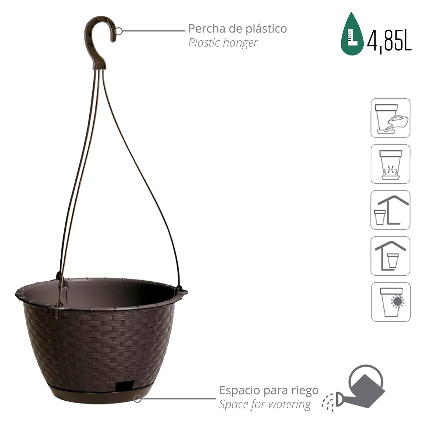Macetero Colgante Ratolla Round W 4,85l., Dimensiones (mm) 243x243x160, Color Ocre Oscuro