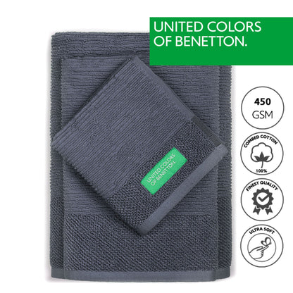 Set 3pcs Toallas De Baño (30x50+50x90+70x140cm) 450 Gsm 100%algodon Gris Oscuro Casa Benetton
