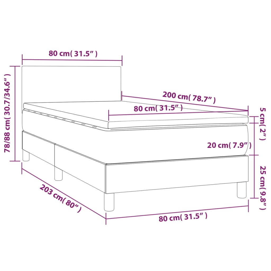 Cama Box Spring Y Colchón Led Cuero Sintético Gris 80x200 Cm / Vetonek_3
