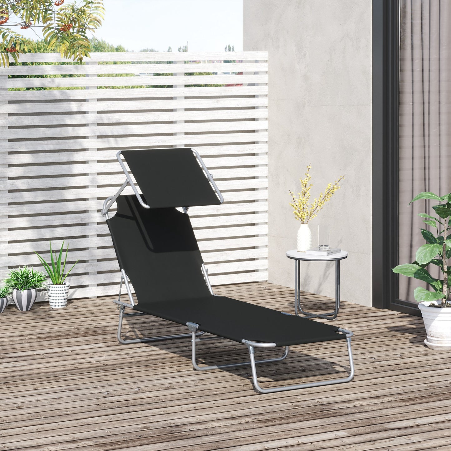 Outsunny Tumbona De Jardín Plegable Con Toldo Desmontable 187x58x36 Cm Negro_1