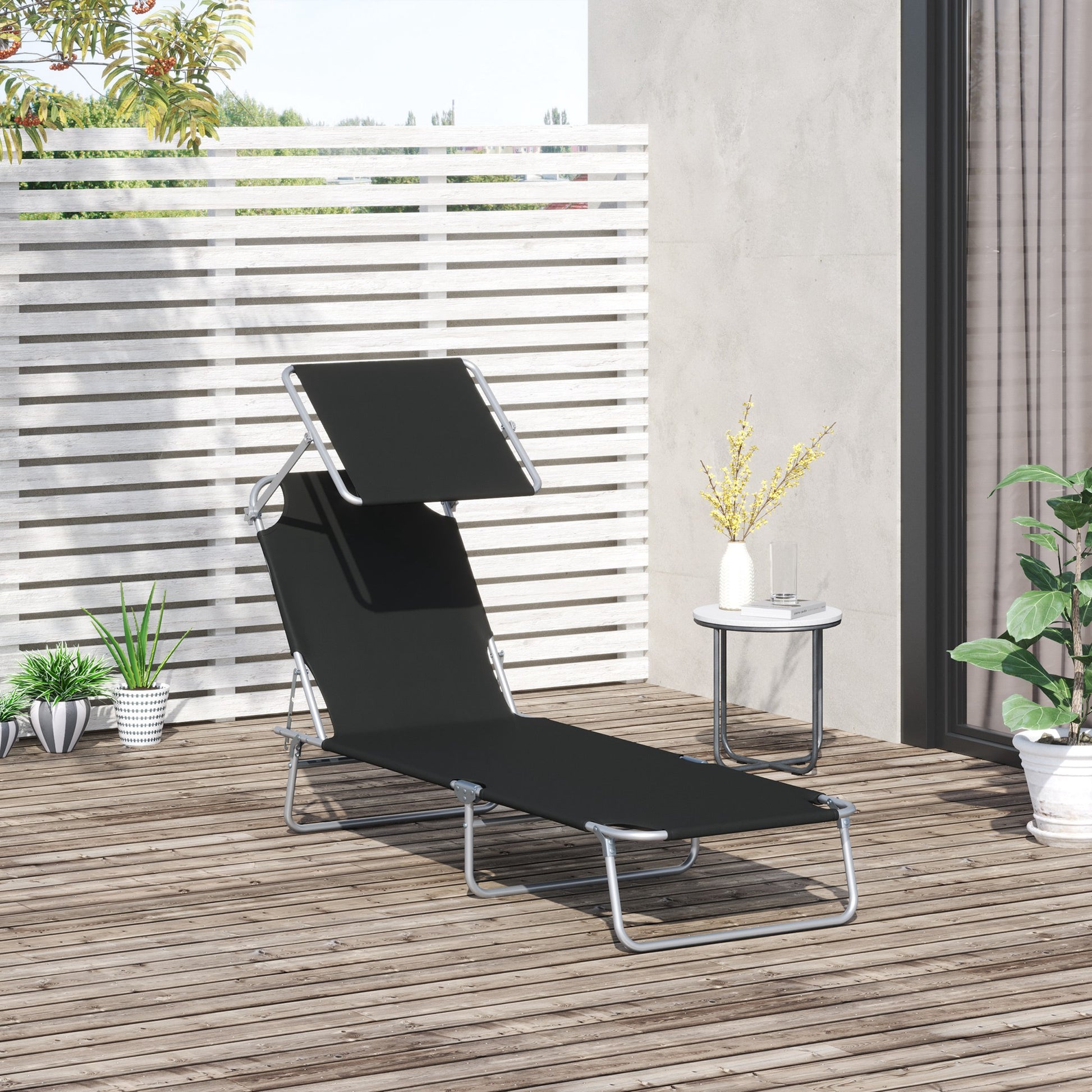 Outsunny Tumbona De Jardín Plegable Con Toldo Desmontable 187x58x36 Cm Negro_1