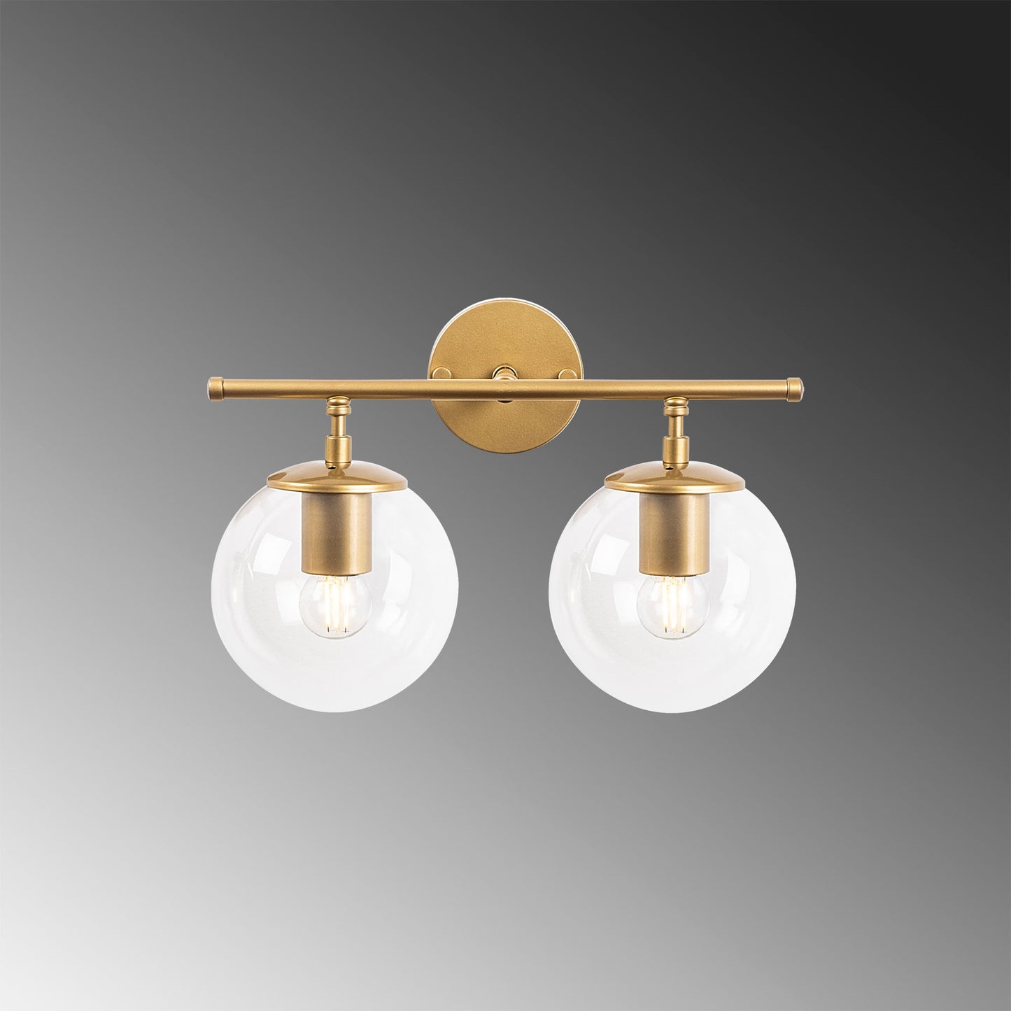 Aplique De Pared, Recto 2 Transparente, Metal , Oro Brillante, 36x24x16, Casquillo 2 X E14 Max 40 W