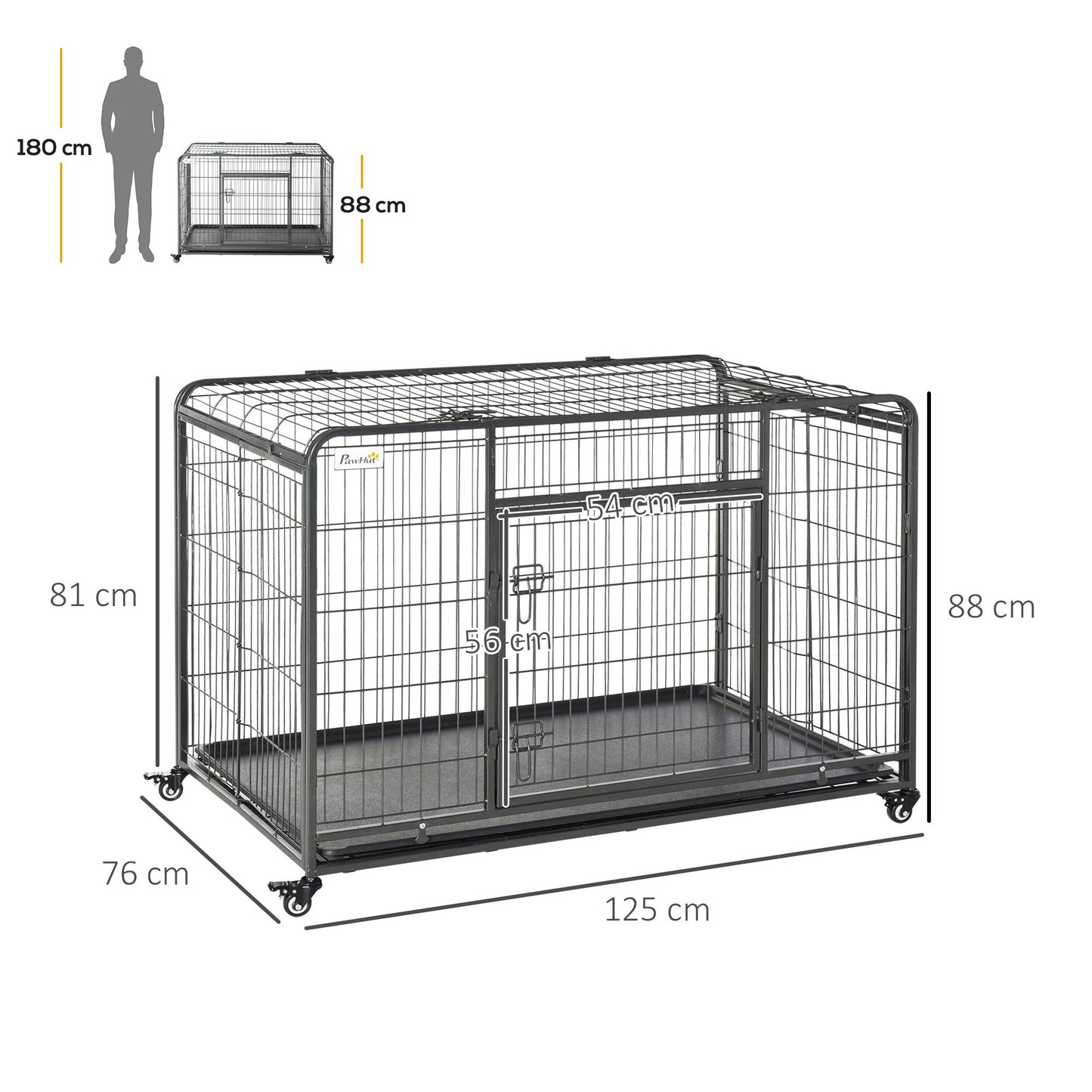 Pawhut Jaula De Metal Para Perros Plegable Con Ruedas Bandeja Extraíble_2