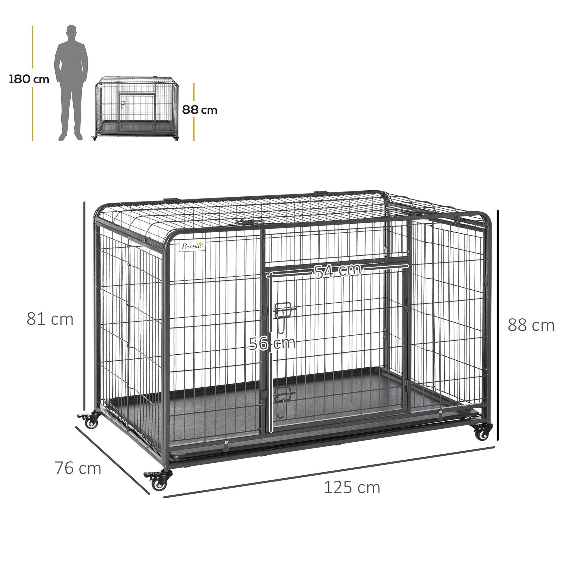 Pawhut Jaula De Metal Para Perros Plegable Con Ruedas Bandeja Extraíble_2