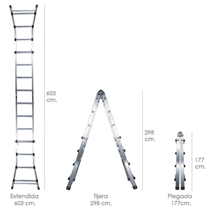 Escalera Telescópica Aluminio  6+6 Peldaños Perfil 67 Mm._1