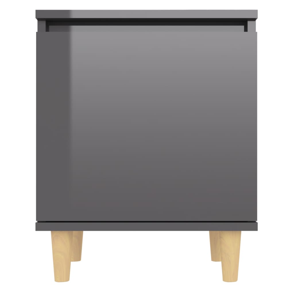 Mesitas De Noche 2 Uds Patas De Madera Gris Brillo 40x30x50 Cm_4