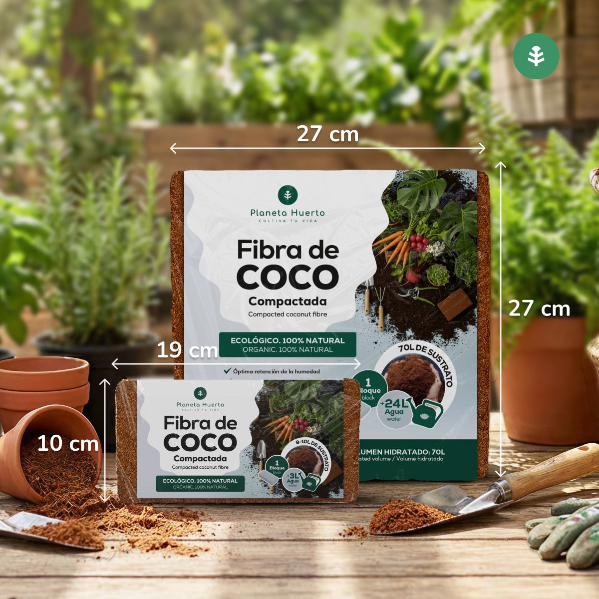 Embalagem com 3 substratos de fibra de coco Planeta Huerto 70 litros 