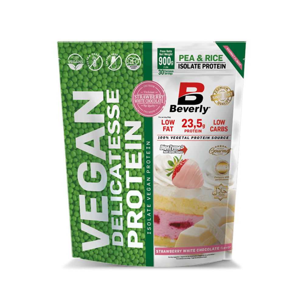 Protein Complex Vegan Delicatesse - 900g - Fresa Chocolate Blanco - Proteína Vegetal - Beverly Nutrition_0