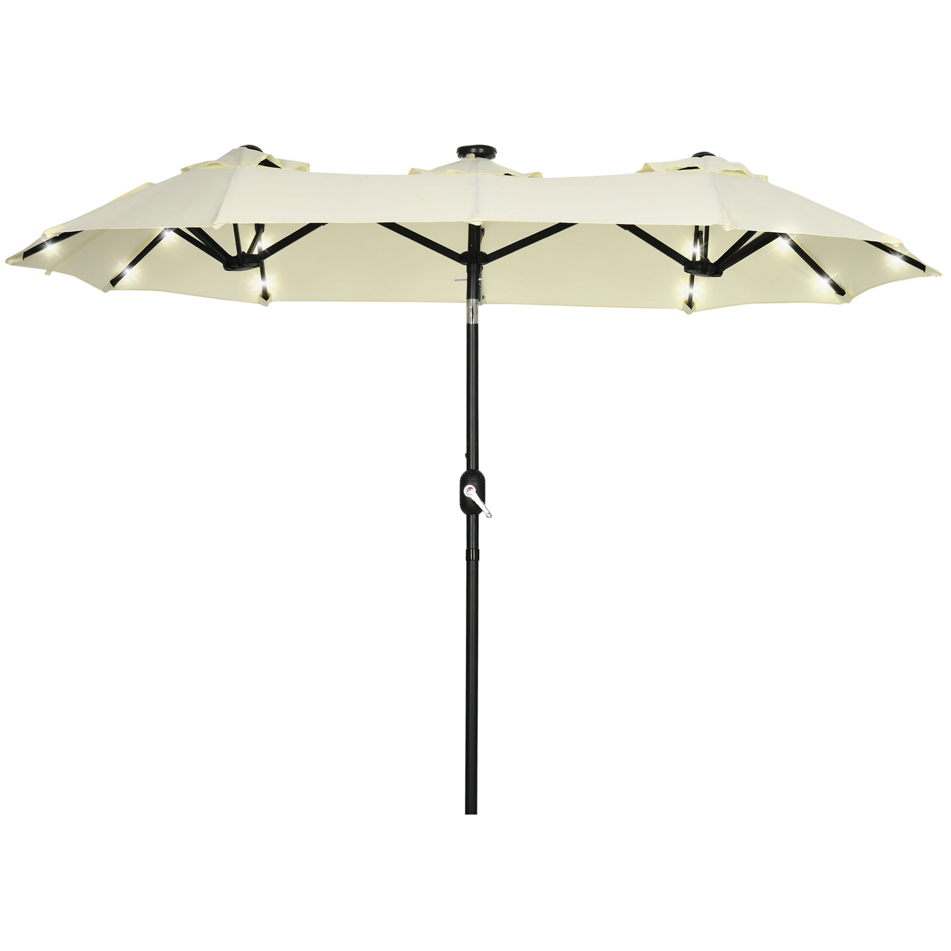 Outsunny Sombrilla Doble Con Luces Led 280x146x227 Cm Inclinación De 45° Beige_0