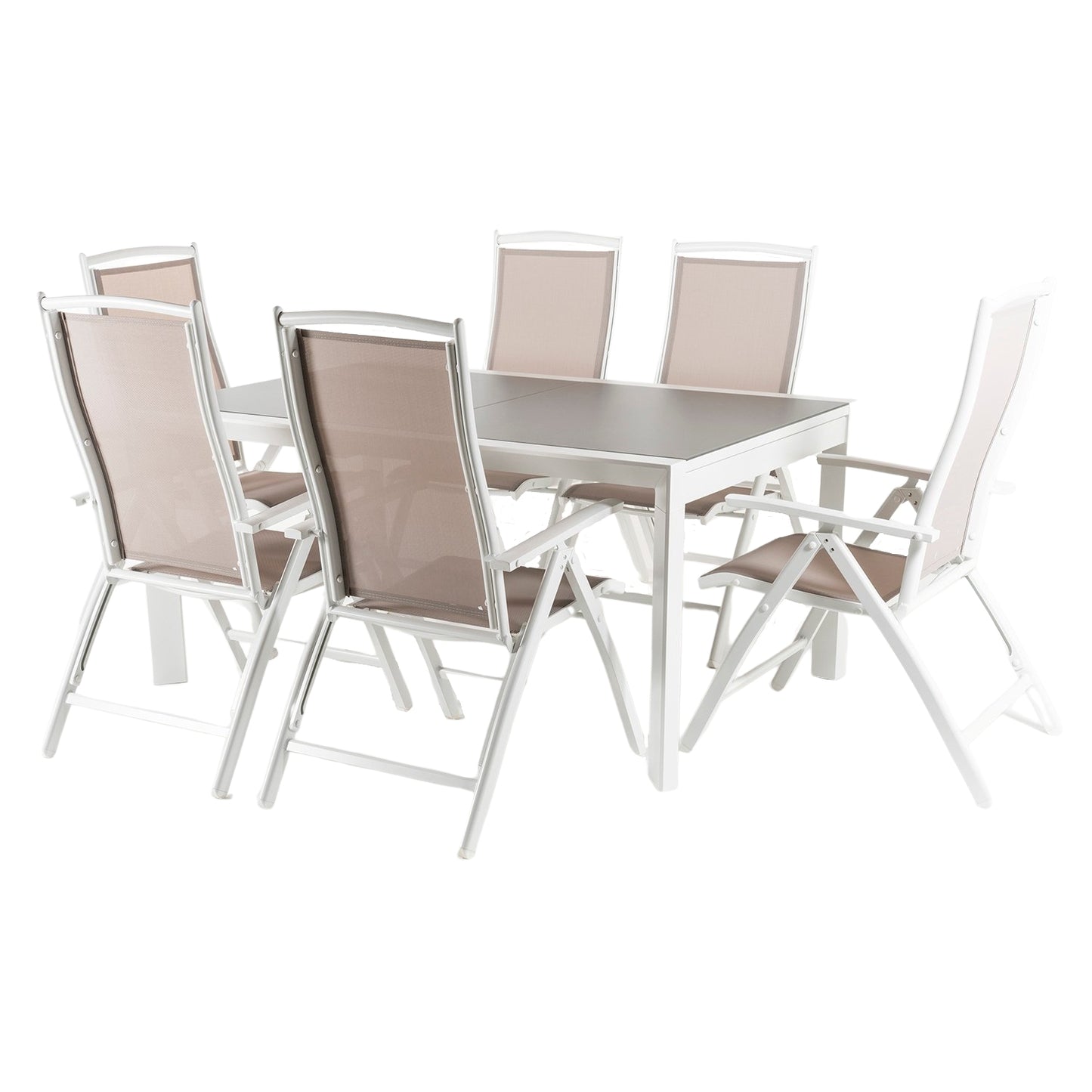 Conjunto Para Jardín Mesa Extensible 160-210 Cm Y 6 Sillones Reclinables De Color Blanco_0