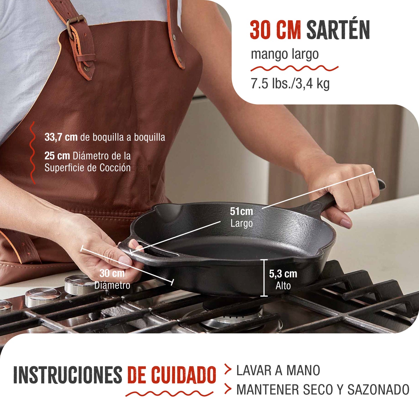 Victoria Sartén Hierro Fundido Curado Inducción 30cm, Apta Fuego, Barbacoa, Horno Cast Iron Skillet, 36706, Negro_4