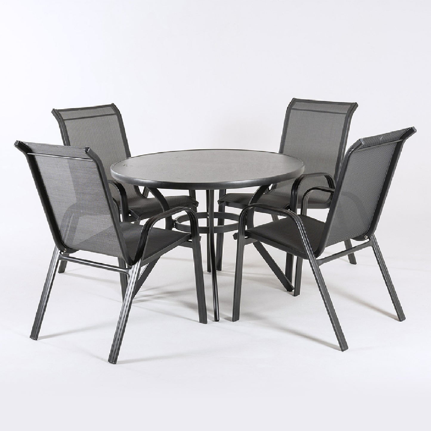 Conjunto De Terraza, Mesa Redonda De 105 Cm De Diámetro Y 4 Sillones De Aluminio Color Antracita._2