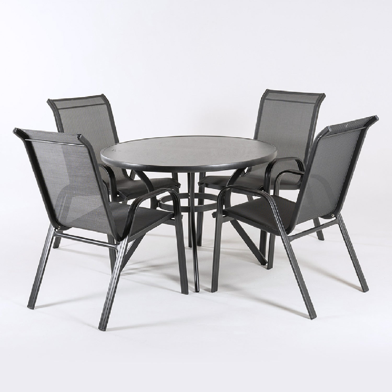 Conjunto De Terraza, Mesa Redonda De 105 Cm De Diámetro Y 4 Sillones De Aluminio Color Antracita._2