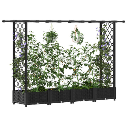 Cama Elevada Con Trellis Y Techo Negro 203 X 40 X 121 Cm Pp_2
