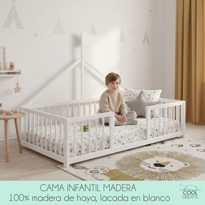 Cama Infantil Tipi Apache 140x70cm Para Niños A Partir De Los 2 Años. Cama Montessori De Madera De Haya Y Color Blanco_5