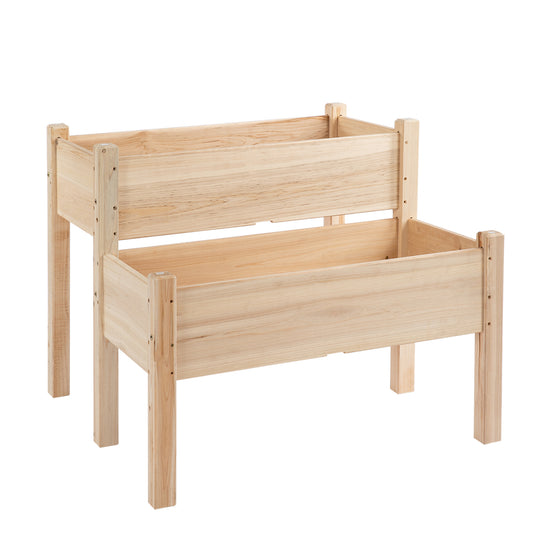 Outsunny Huerto Urbano Elevado De Madera De 2 Niveles Madera Natural_0