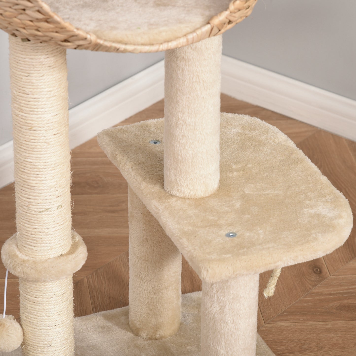 Pawhut Árbol Rascador De Gatos Caseta Bola Y Cuerda De Juego Poste De Sisal_3