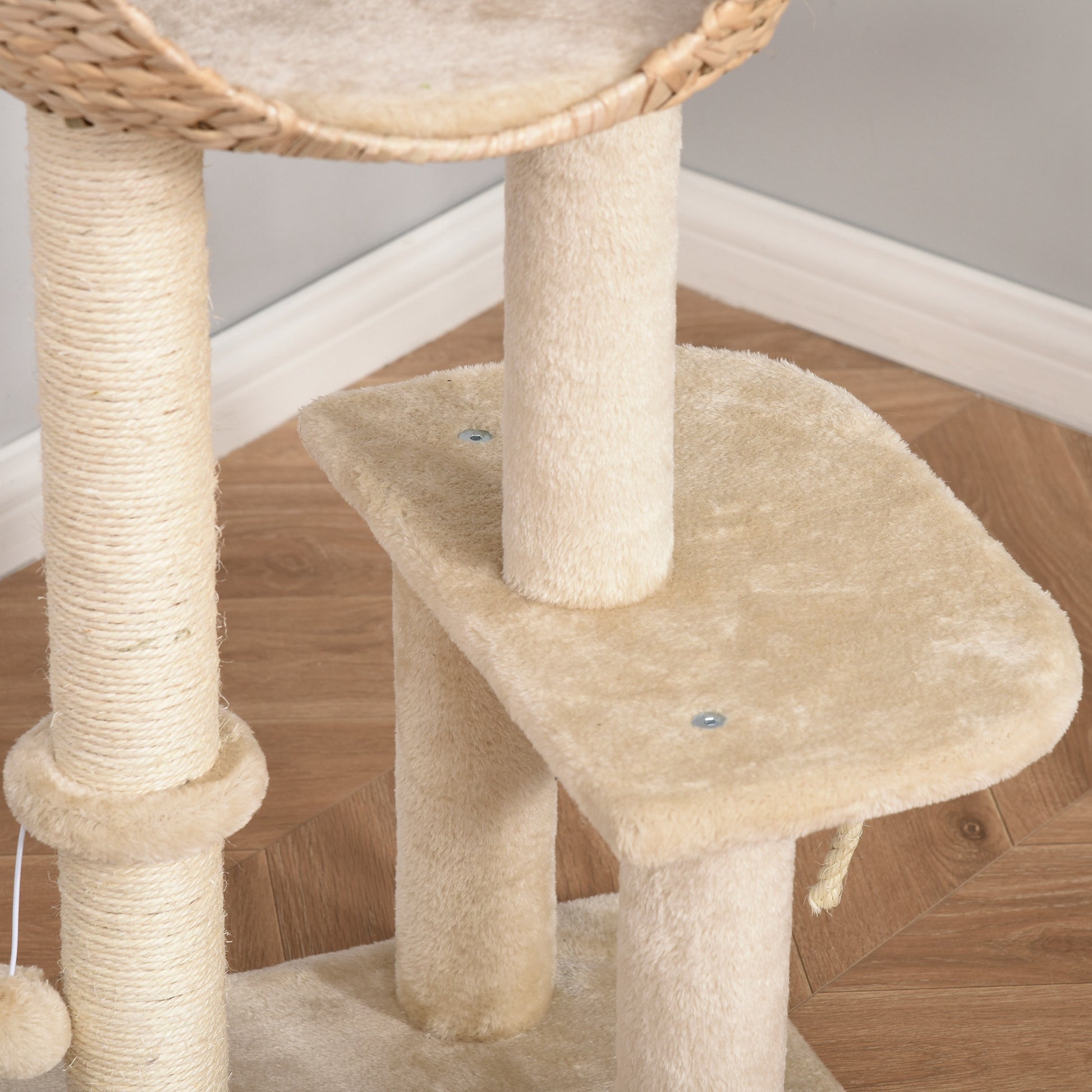 Pawhut Árbol Rascador De Gatos Caseta Bola Y Cuerda De Juego Poste De Sisal_3