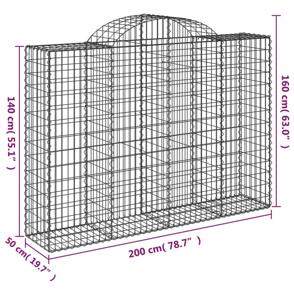 Cestas De Gaviones 2 Uds Forma De Arco Hierro 200x50x140/160 Cm_5