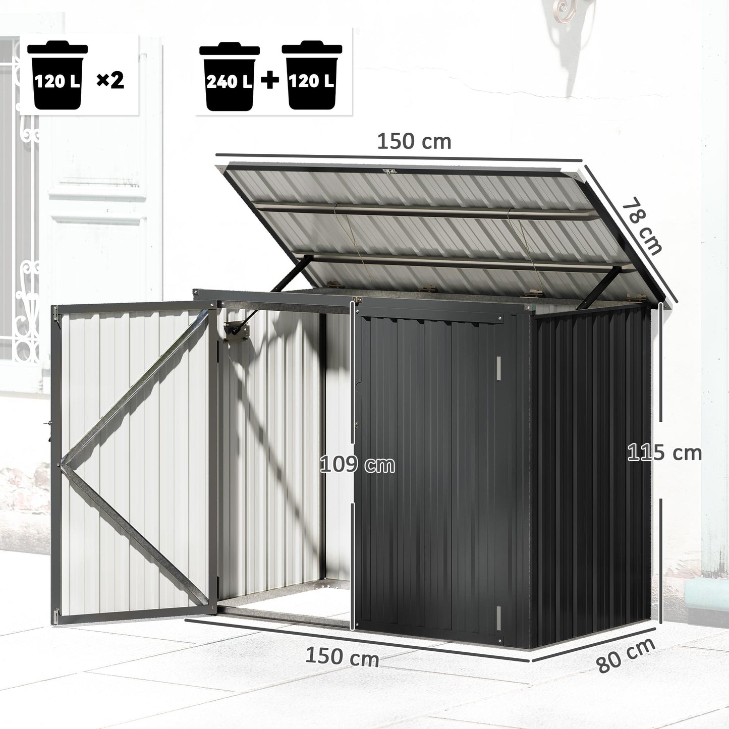 Cobertizo Para Contenedor De Basura Doble De Acero Galvanizado Con Tapa Abatible_2