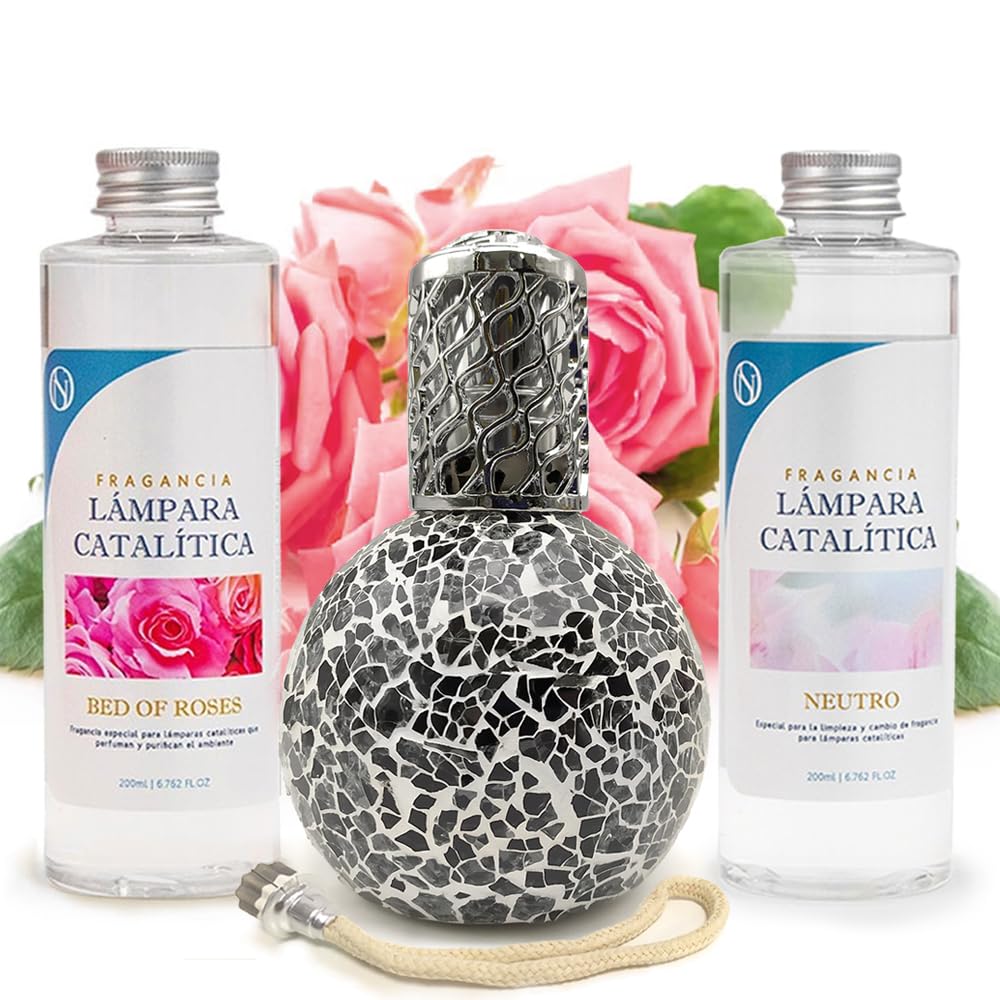 Pack Ahorro Lámpara Catalítica Mosaico Negro + Fragancia Bed Of Roses 200ml + Limpiador Neutro 200ml + Mecha De Repuesto_0