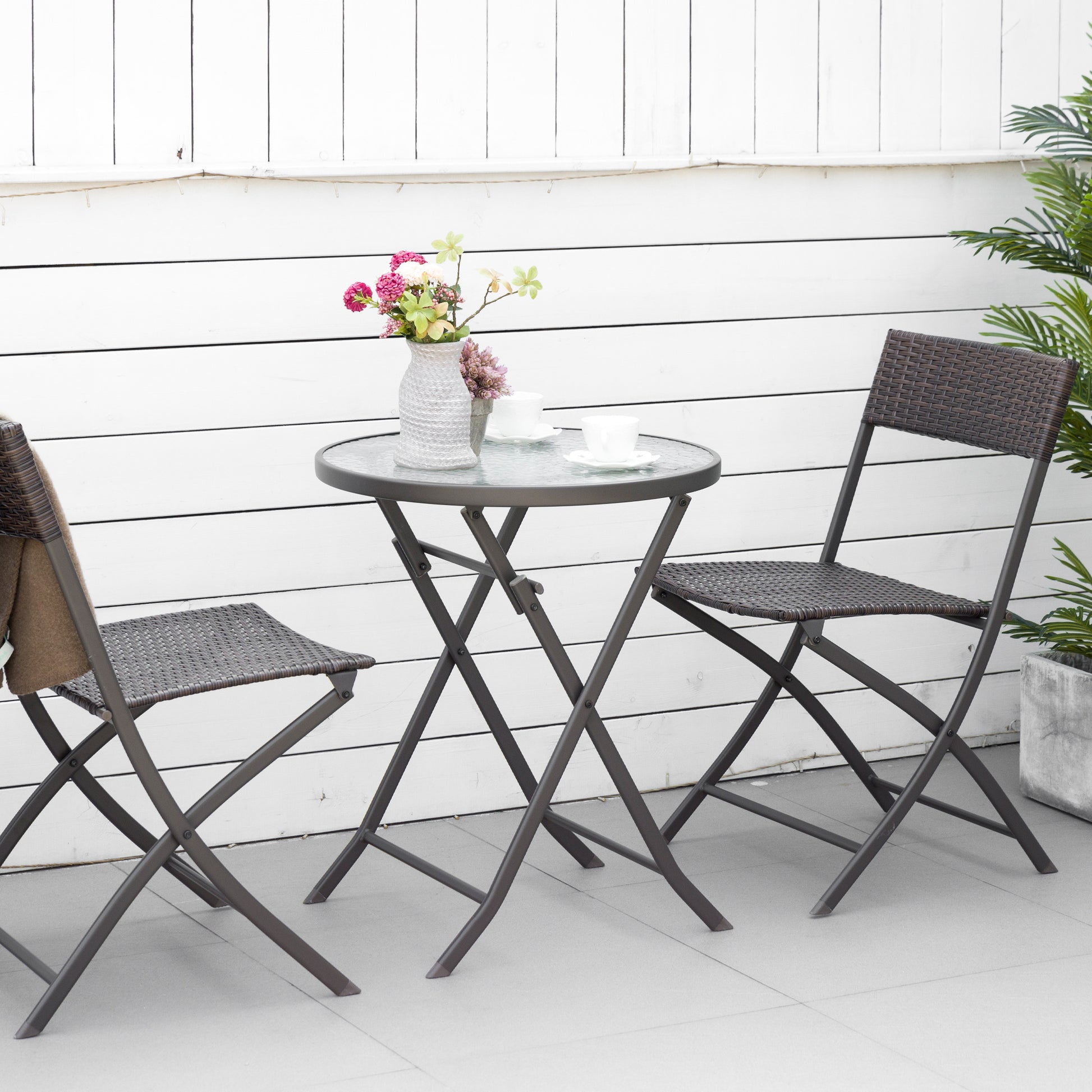 Outsunny Conjunto De Mesa Y 2 Sillas Muebles Ratán Para Jardín Exterior Patio_4