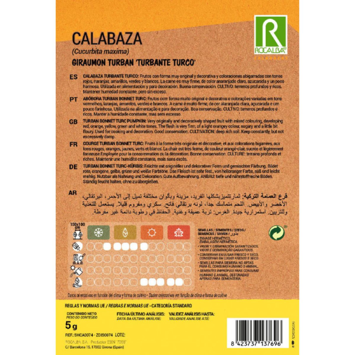 Sementes de abóbora Giraumont Turban "Turbante Turco"