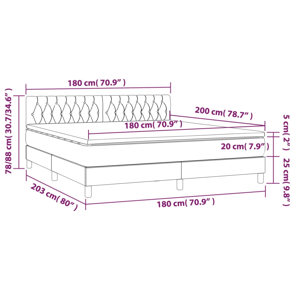 Cama Box Spring Colchón Y Luces Led Tela Gris Oscuro 180x200 Cm / Vetonek_3