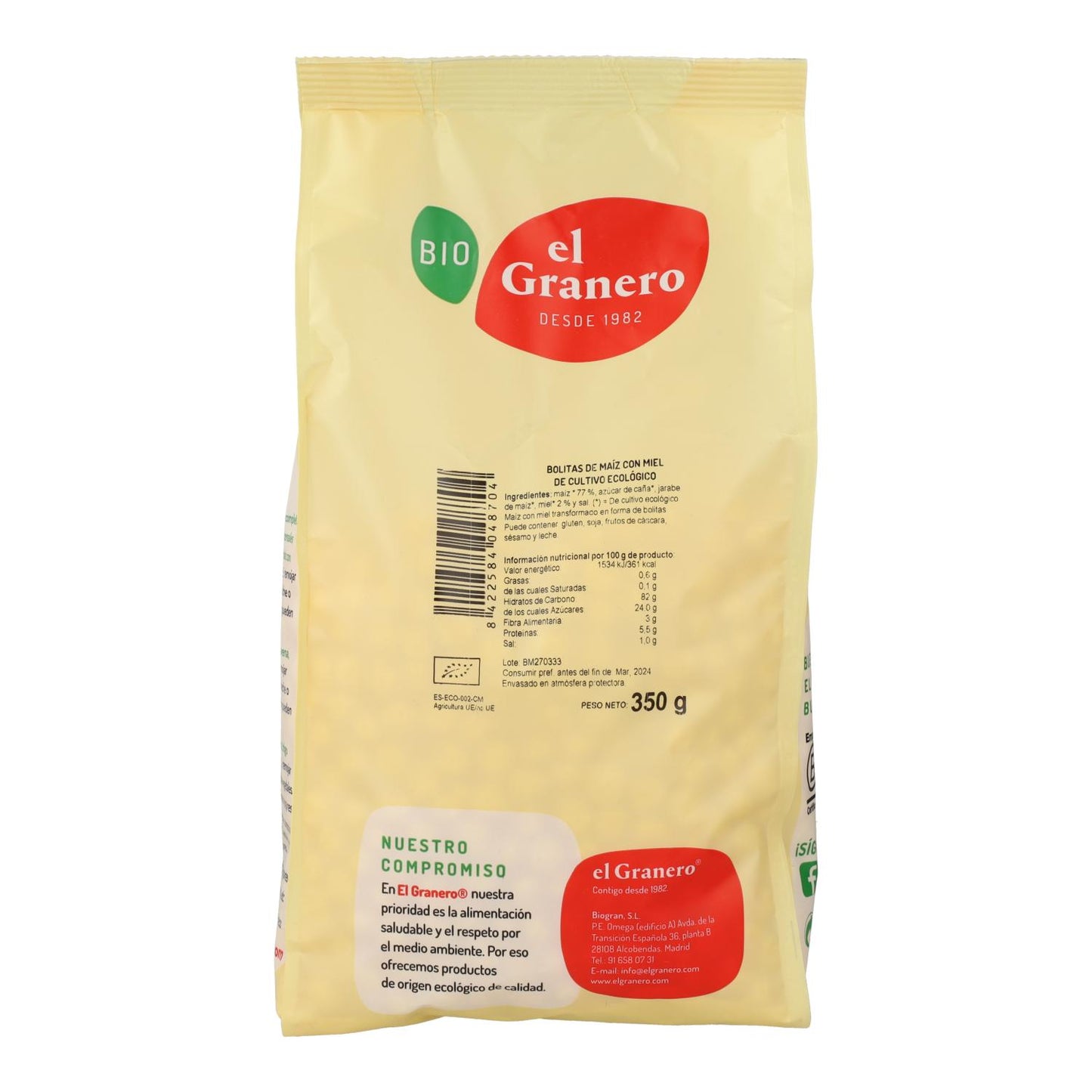 Bolas de Milho Biológicas com Mel El Granero 350 g
