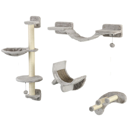 Pawhut Juego De Estanterías Para Gatos De 4 Piezas Con Hamaca Gris_0