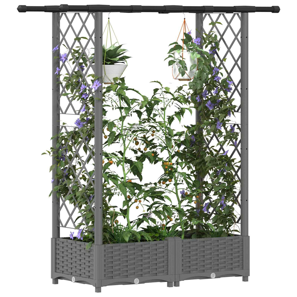 Cama Elevada Con Trellis Y Techo Gris Claro 122,5 X 40 X 121 Cm_2