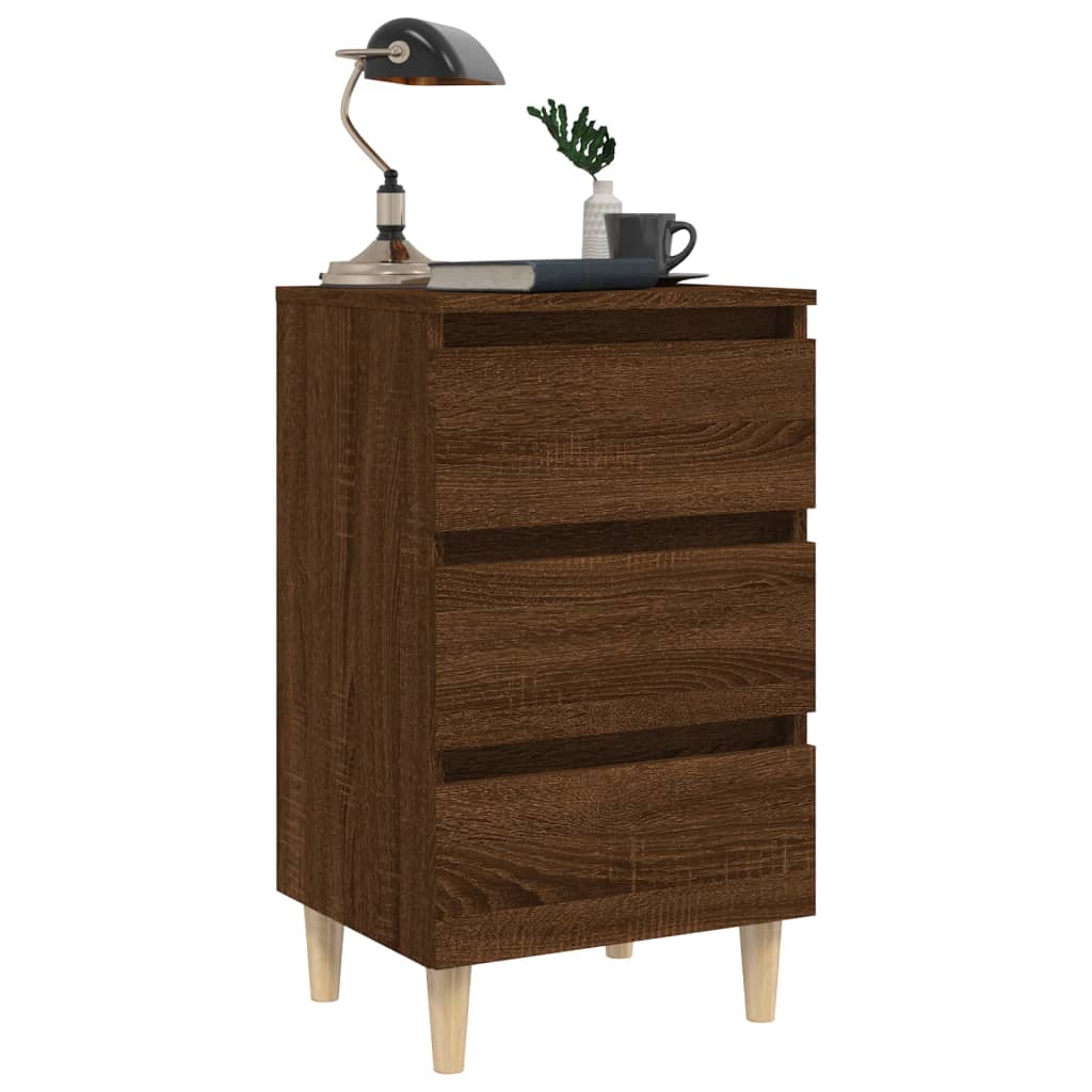Mesita De Noche Patas Madera Maciza Marrón Roble 40x35x69 Cm_2