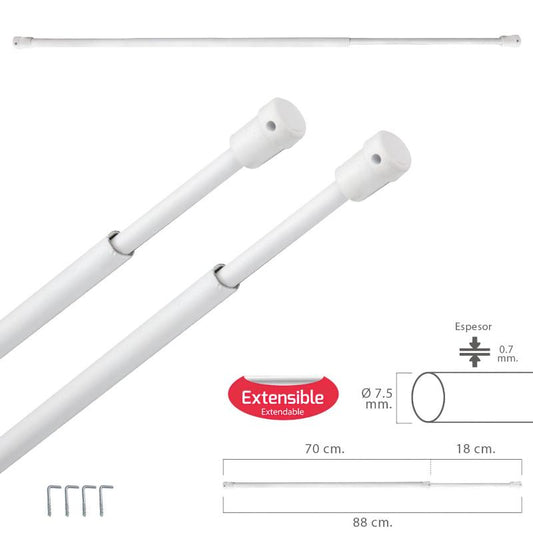 Barra Visillo Extensible 70/88 Cm. Con Soporte, Sin Muelle (2 Piezas)_0