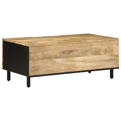 Mesa De Centro Madera Maciza De Mango Rugosa Negro 100x54x40 Cm_3