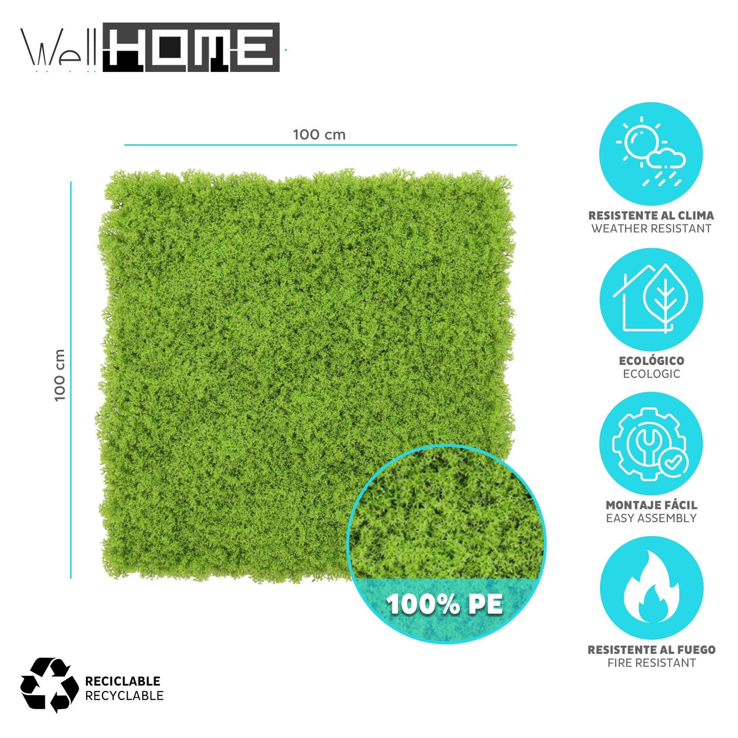 Jardín Vertical Artificial 100x100cm Well Home En Verde Exuberante Y Realista_1