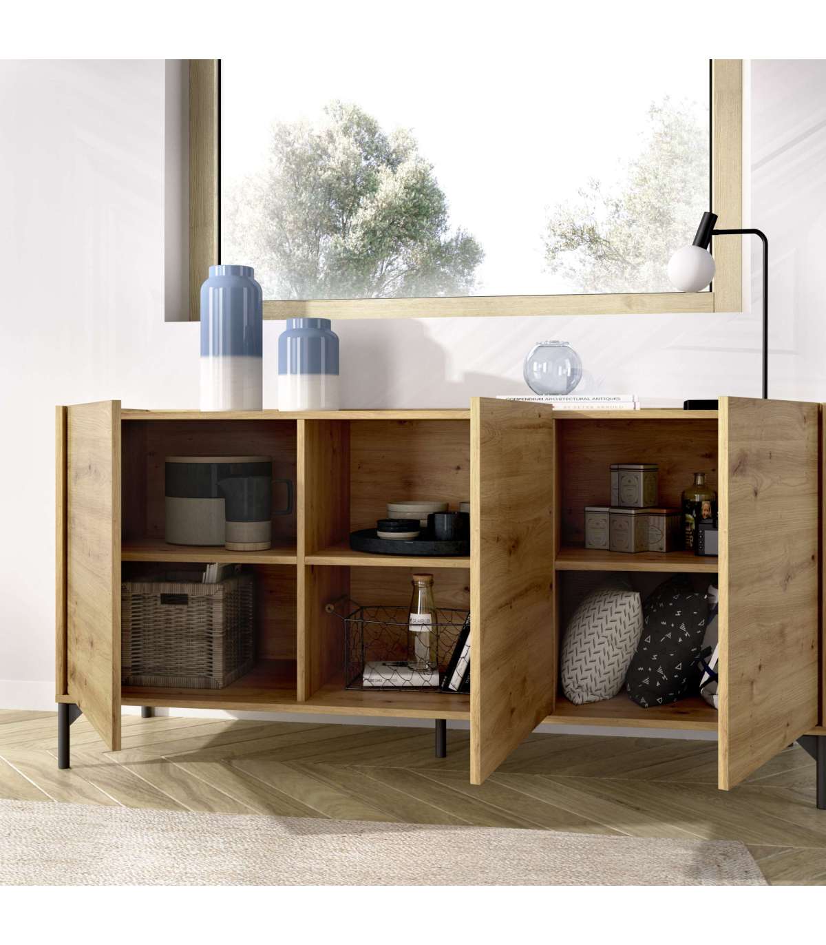 Aparador Salón Cazalilla 3 Puertas Acabado Nordic, 75 Cm(alto)155 Cm(ancho)43 Cm(largo)_2