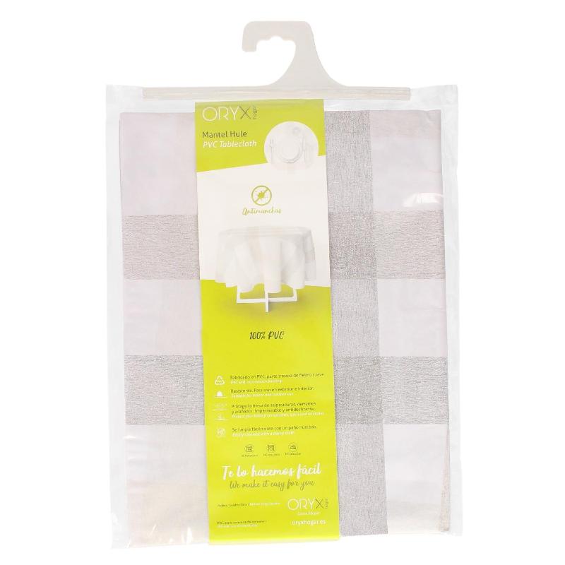 Mantel Hule Redondo Cuadros Beige Impermeable Antimanchas Pvc Ø 140 Cm. Uso Interior Y Exterior_2