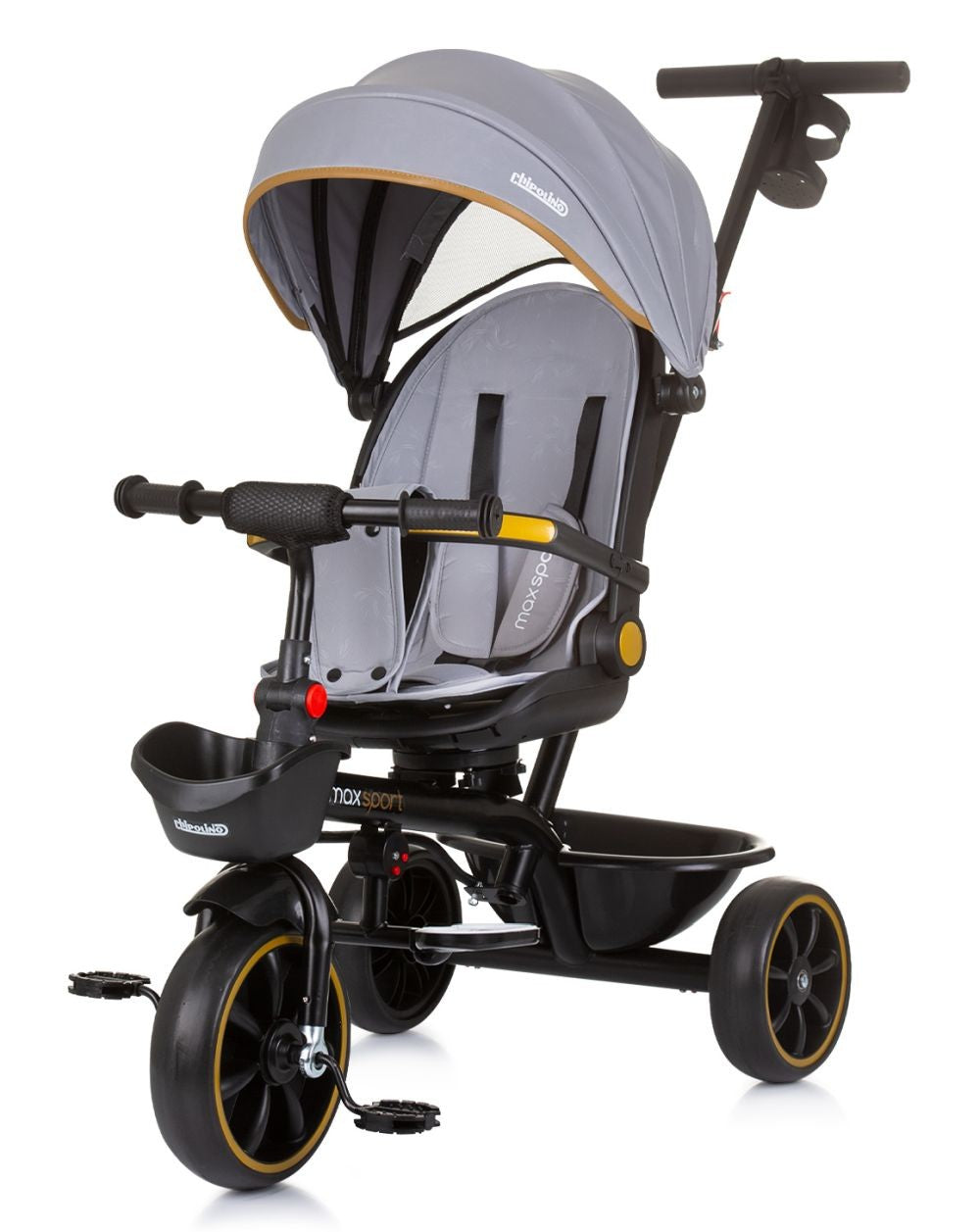 Triciclo Con Capota Y Mango Parental Max Sport Ash Grey_0