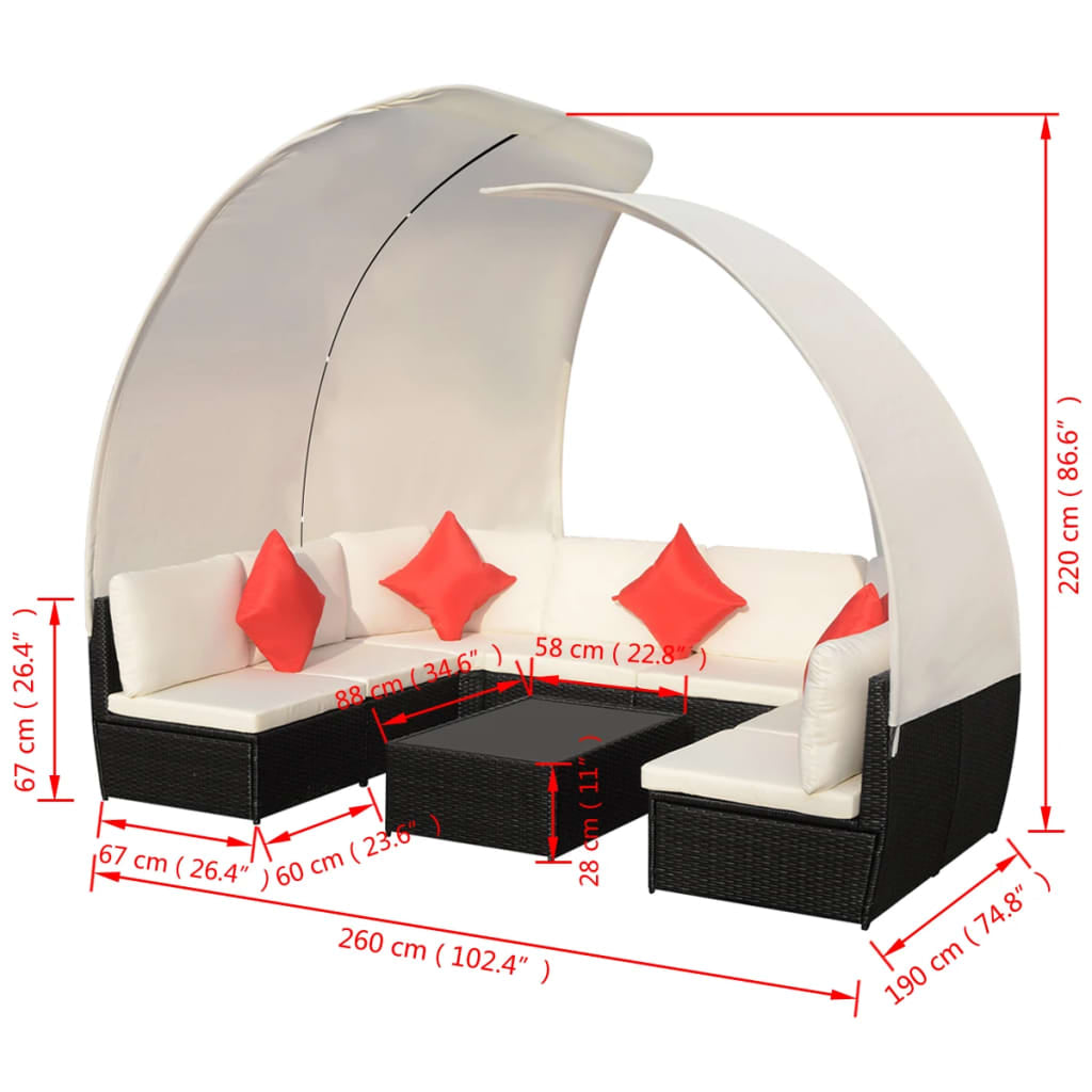 Vidaxl Set Muebles De Jardín 9 Pzas Con Toldos Ratán Sintético Negro_2