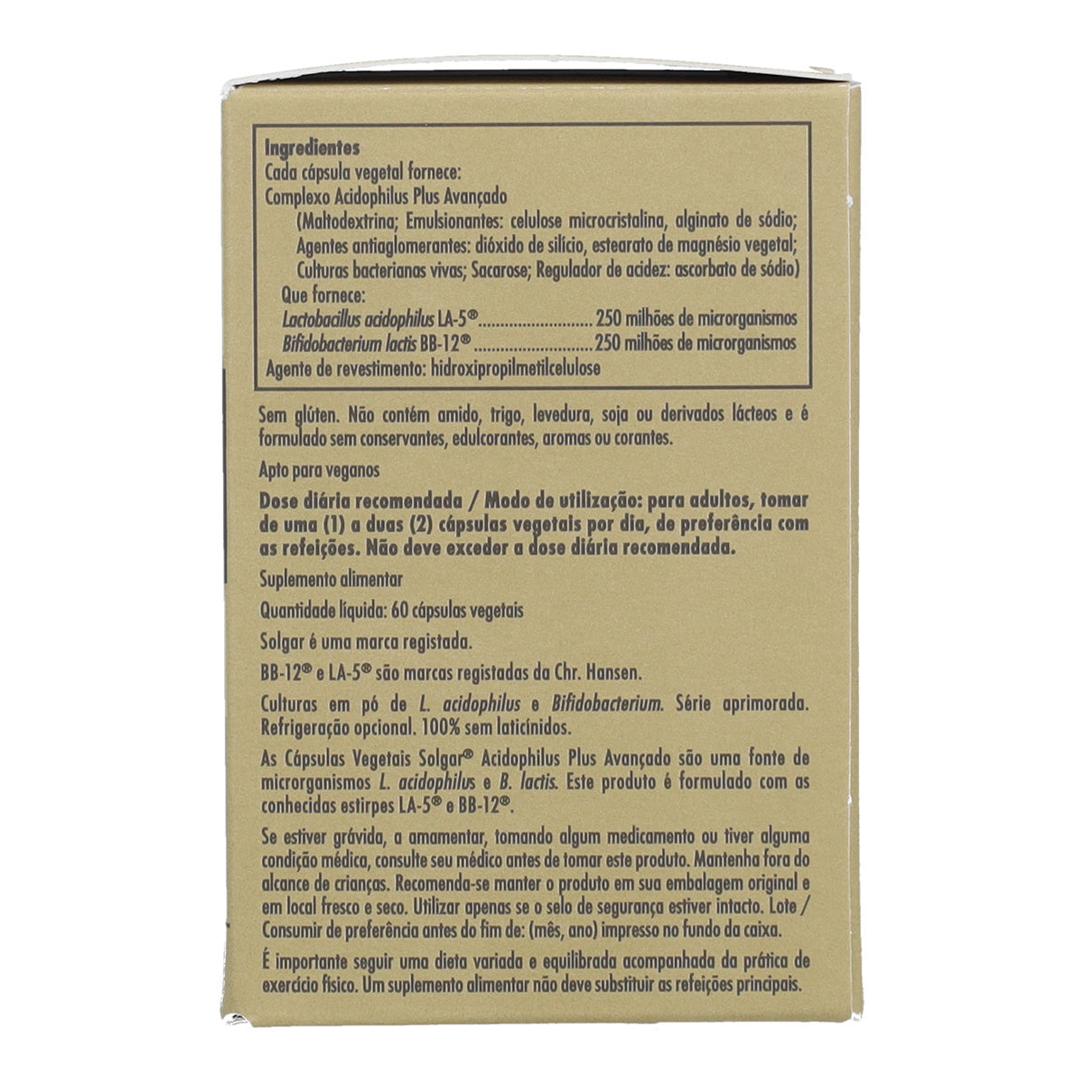 Embalagem de 2 cápsulas vegetais Solgar Advanced Acidophilus Plus 60