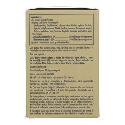 Embalagem de 2 cápsulas vegetais Solgar Advanced Acidophilus Plus 60