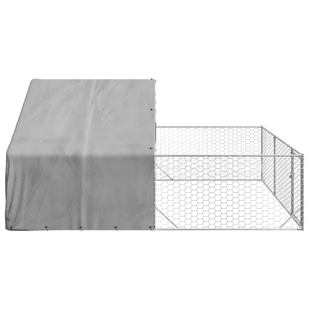 Caseta Perros Exterior Con Corral 4x3x1,9 M Acero Galvanizado_3