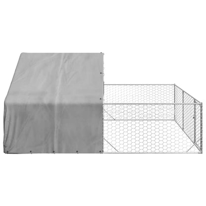 Caseta Perros Exterior Con Corral 4x3x1,9 M Acero Galvanizado_3