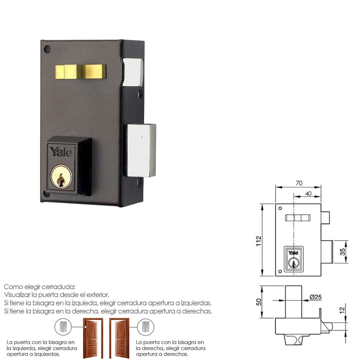 Cerradura Yale   56-a/hp/70/ Derecha_1